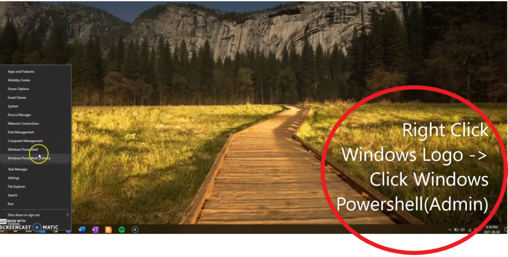 Click Windows 
Powershell(Admin) 